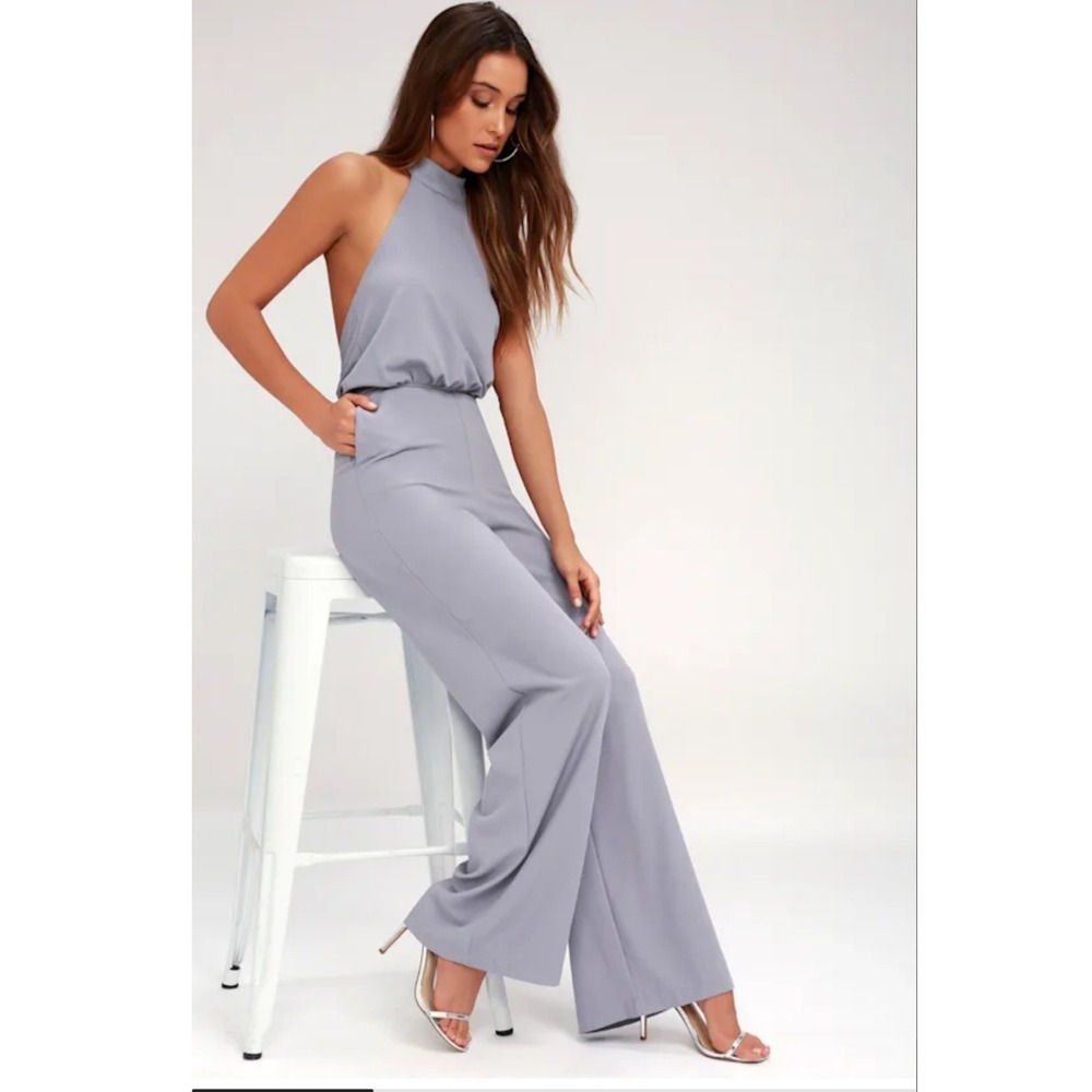 Lulus Moment for Life Lavender Halter Jumpsuit Backless Wide Leg NWT
